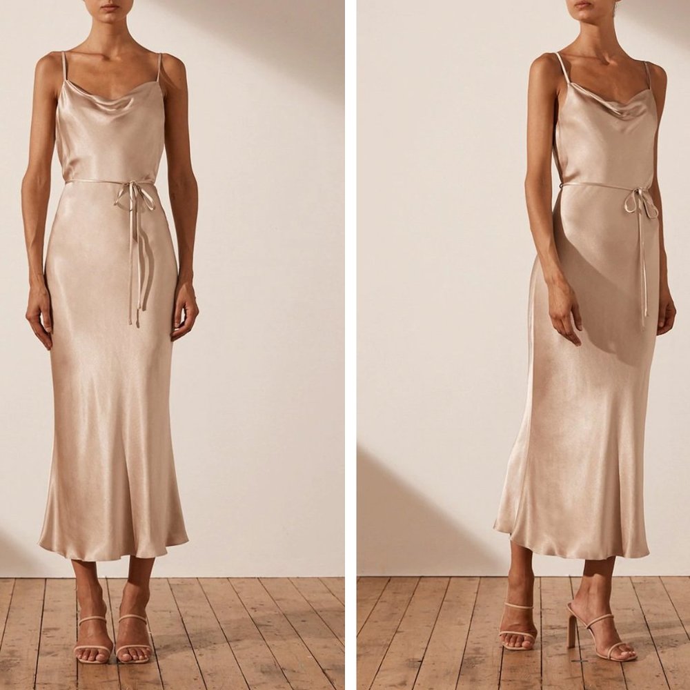 Shona Joy LA LUNE BIAS COWL MIDI DRESS - GOLD